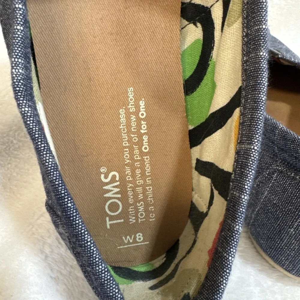 TOMS Women's Denim Wedge Flats Shoes‎ Blue Size W8